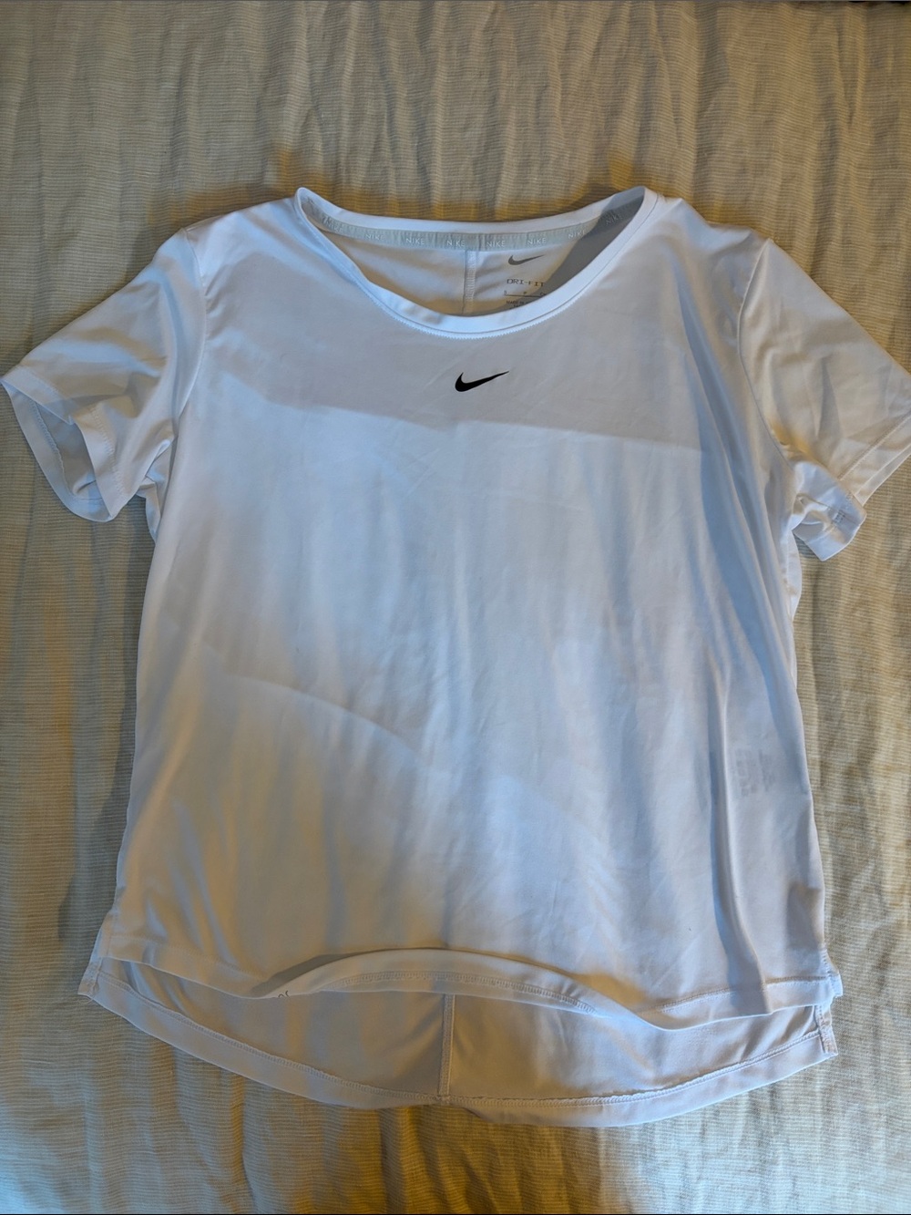 Nike White Short Sleeve Dri-FIT Crew Tee with Black Swoosh